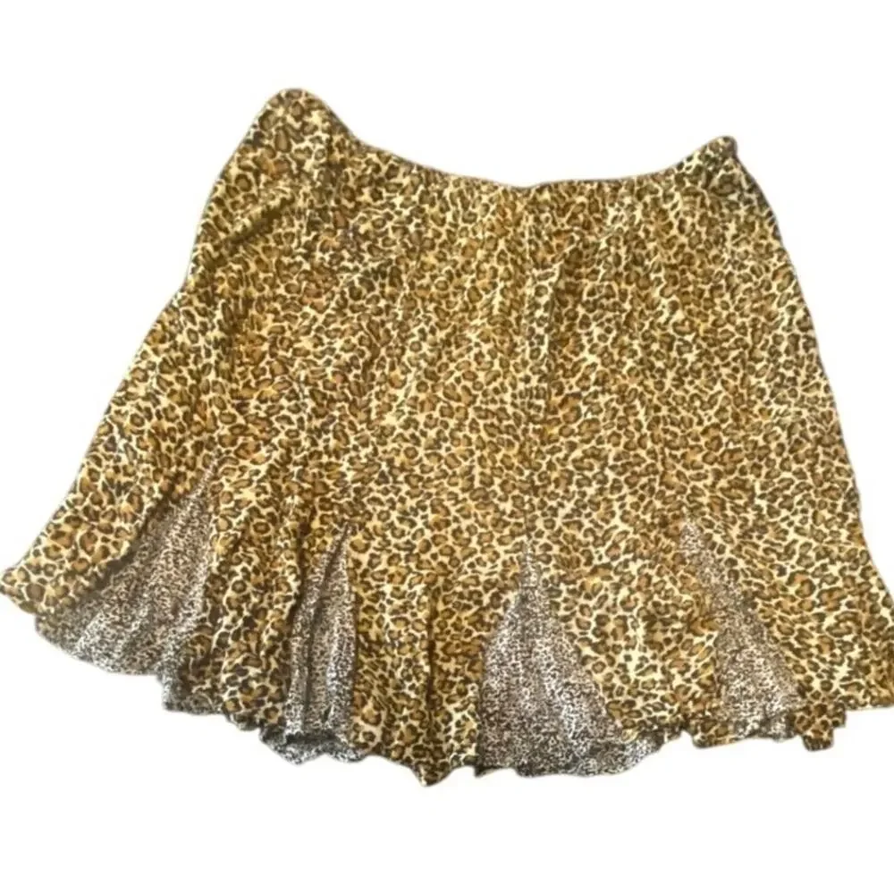 Apostrophe XL (18) Leopard Animal Print Flounce Skirt 100% Rayon Boho Y2K Midi